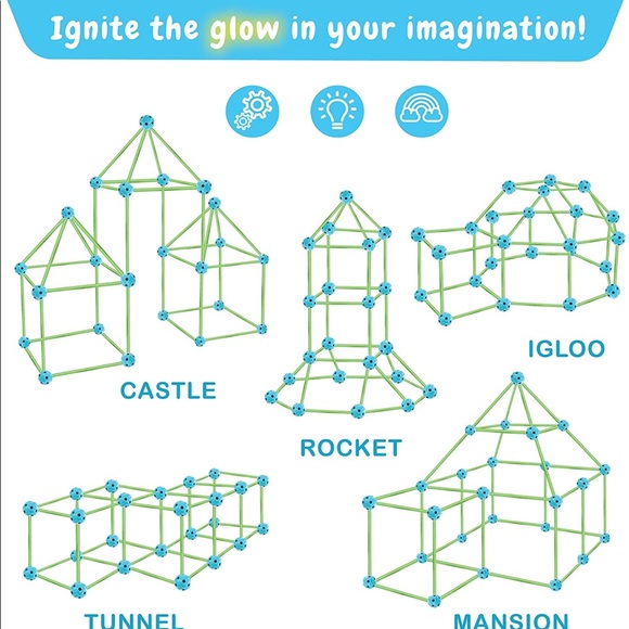 New Glow Fort Building Kit 120 Pieces STEM Learning Playhouse for Kids - Picture 5 of 6